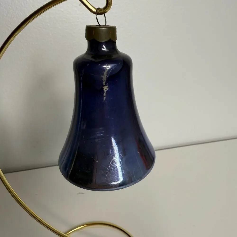 VTG Lot of 2 Mercury Glass Bell Ornaments Blue Made in US of A Silvered Pre War